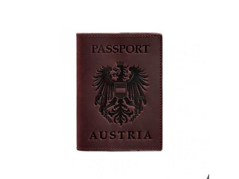 Кожаная обложка для паспорта с австрийским гербом бордовая Crazy Horse, фото 5