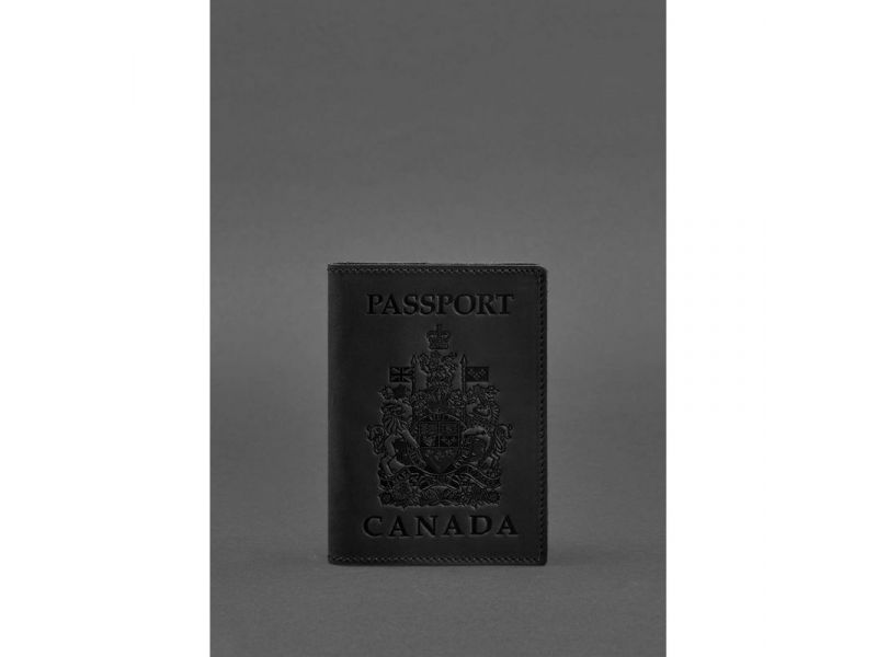 Кожаная обложка для паспорта с канадским гербом черная Crazy Horse, фото 1