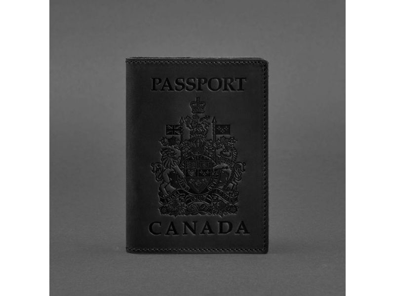Кожаная обложка для паспорта с канадским гербом черная Crazy Horse, фото 4