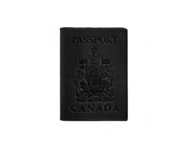 Кожаная обложка для паспорта с канадским гербом черная Crazy Horse, фото 5