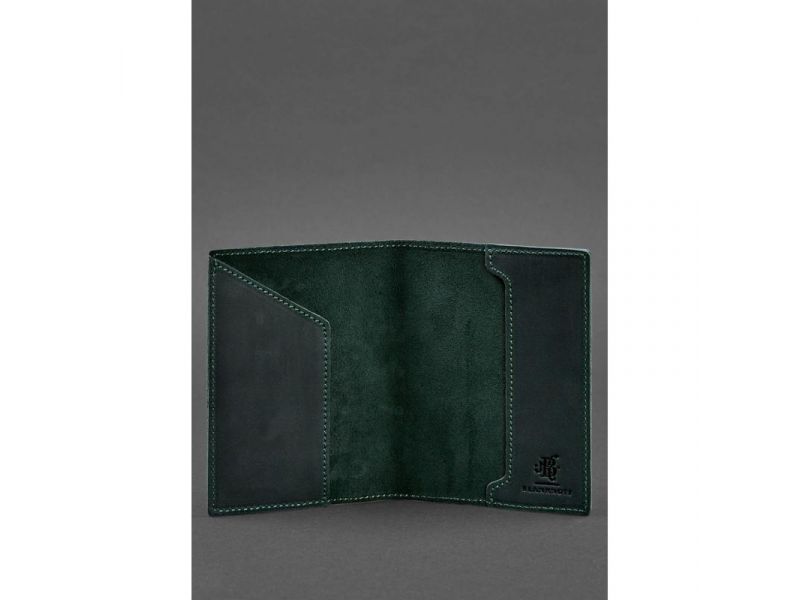 Кожаная обложка для паспорта с канадским гербом зеленая Crazy Horse, фото 3