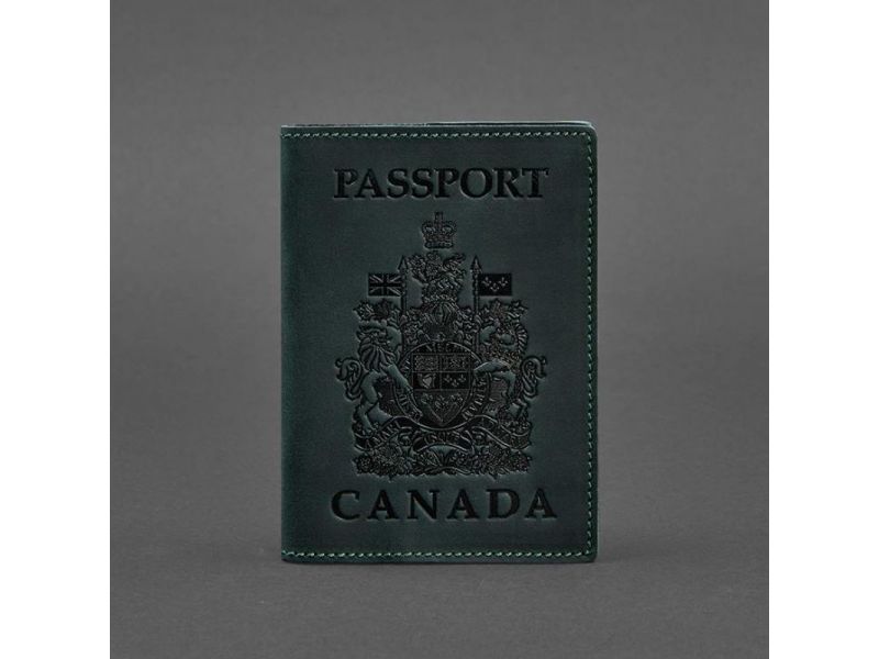 Кожаная обложка для паспорта с канадским гербом зеленая Crazy Horse, фото 4