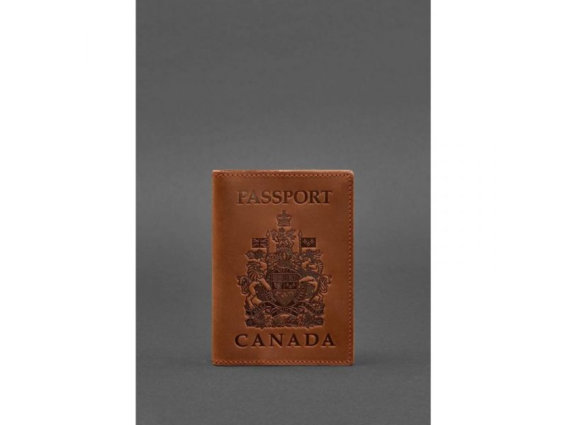 Кожаная обложка для паспорта с канадским гербом светло-коричневая Crazy Horse, фото 1