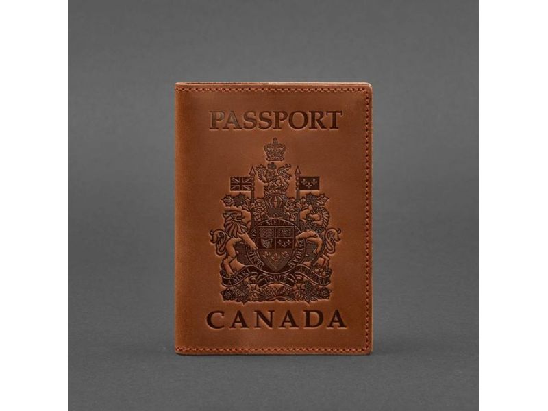Кожаная обложка для паспорта с канадским гербом светло-коричневая Crazy Horse, фото 4