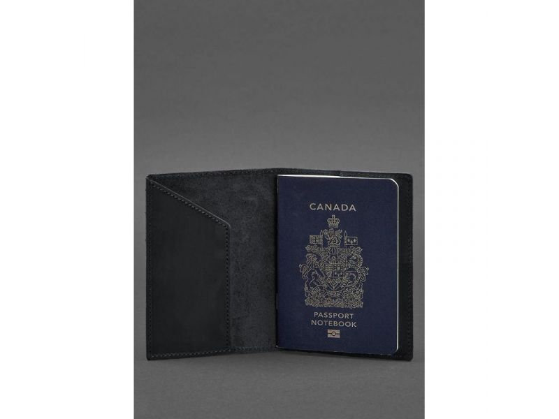 Кожаная обложка для паспорта с канадским гербом темно-синяя Crazy Horse, фото 2