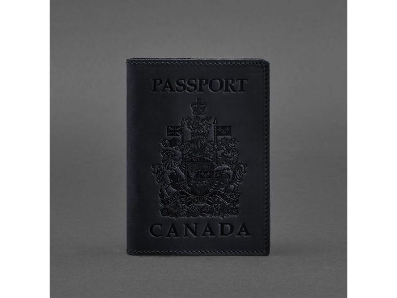 Кожаная обложка для паспорта с канадским гербом темно-синяя Crazy Horse, фото 4