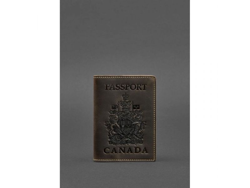 Кожаная обложка для паспорта с канадским гербом темно-коричневая Crazy Horse, фото 1