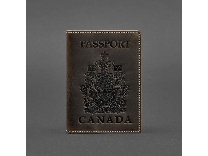 Кожаная обложка для паспорта с канадским гербом темно-коричневая Crazy Horse, фото 4