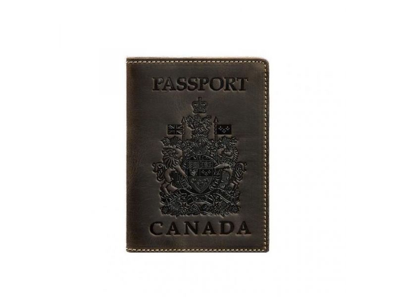 Кожаная обложка для паспорта с канадским гербом темно-коричневая Crazy Horse, фото 5