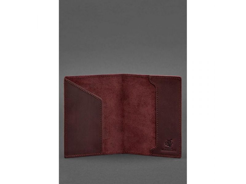 Кожаная обложка для паспорта с канадским гербом бордовая Crazy Horse, фото 3