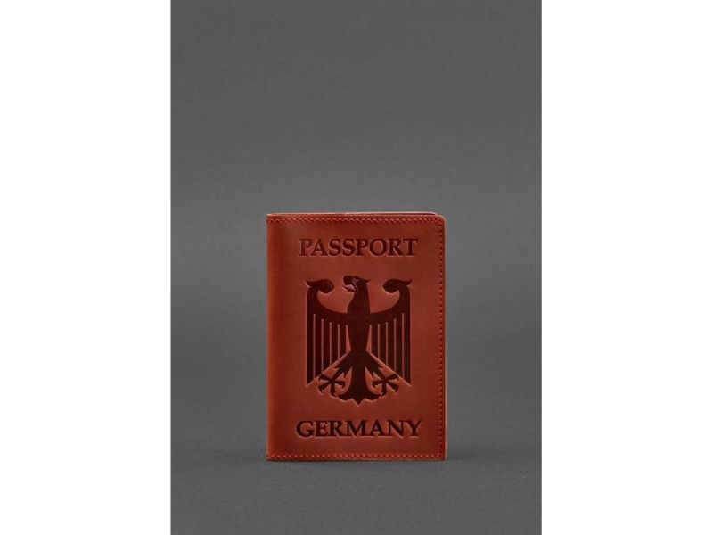 Кожаная обложка для паспорта с гербом Германии коралл Crazy Horse, фото 1