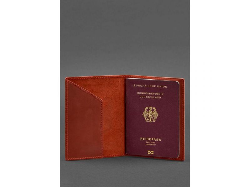 Кожаная обложка для паспорта с гербом Германии коралл Crazy Horse, фото 2