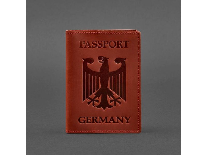 Кожаная обложка для паспорта с гербом Германии коралл Crazy Horse, фото 4