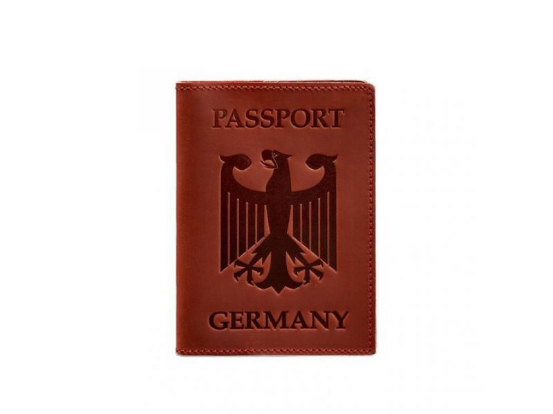 Кожаная обложка для паспорта с гербом Германии коралл Crazy Horse, фото 5
