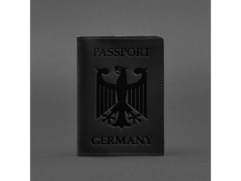 Кожаная обложка для паспорта с гербом Германии черная Crazy Horse, фото 4