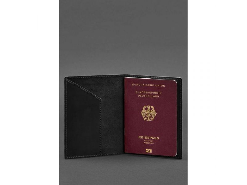 Кожаная обложка для паспорта с гербом Германии черная Crazy Horse, фото 2