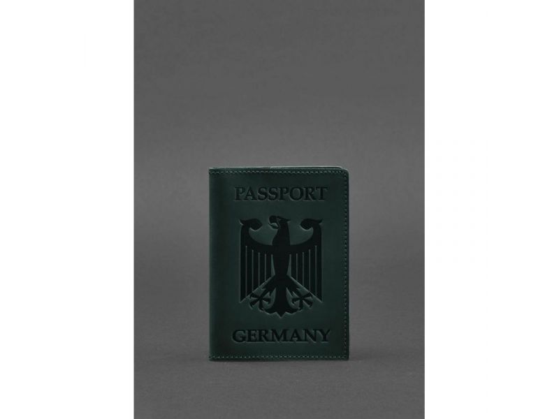 Кожаная обложка для паспорта с гербом Германии зеленая Crazy Horse, фото 1