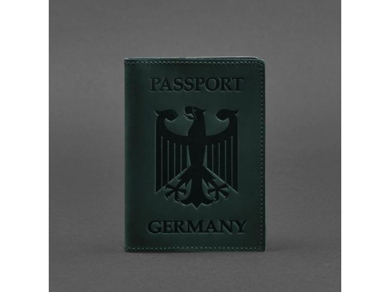 Кожаная обложка для паспорта с гербом Германии зеленая Crazy Horse, фото 4