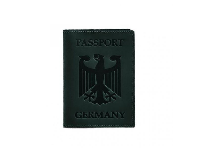 Кожаная обложка для паспорта с гербом Германии зеленая Crazy Horse, фото 5