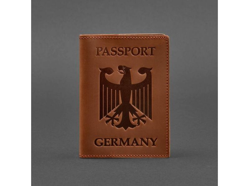 Кожаная обложка для паспорта с гербом Германии светло-коричневая Crazy Horse, фото 4