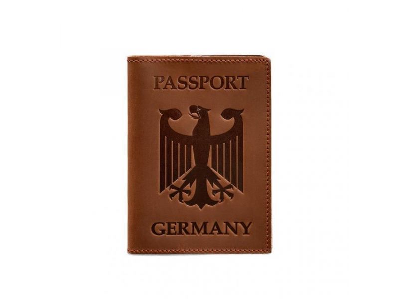 Кожаная обложка для паспорта с гербом Германии светло-коричневая Crazy Horse, фото 5