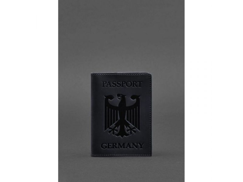 Кожаная обложка для паспорта с гербом Германии темно-синяя Crazy Horse, фото 1