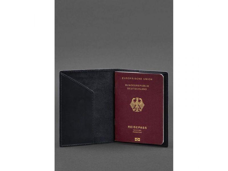 Кожаная обложка для паспорта с гербом Германии темно-синяя Crazy Horse, фото 2