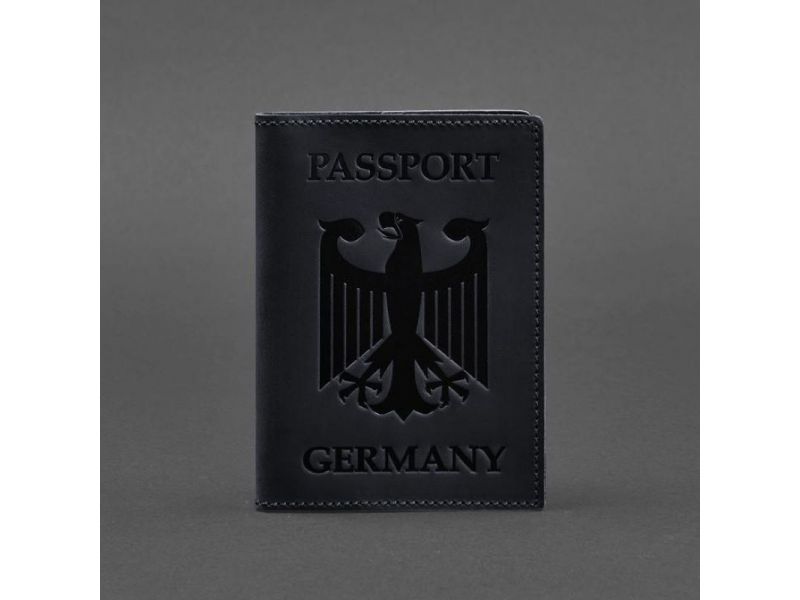 Кожаная обложка для паспорта с гербом Германии темно-синяя Crazy Horse, фото 4