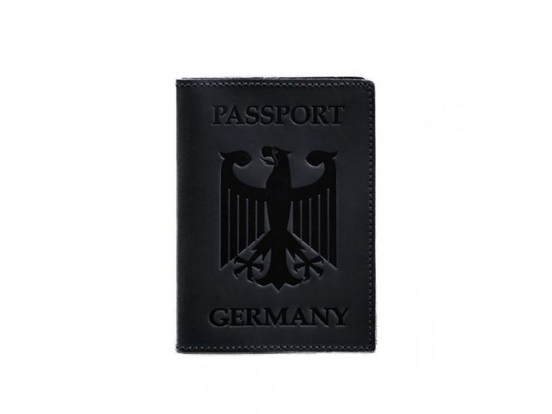 Кожаная обложка для паспорта с гербом Германии темно-синяя Crazy Horse, фото 5
