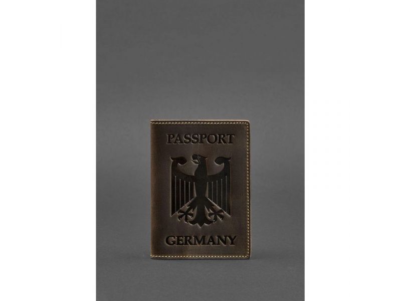 Кожаная обложка для паспорта с гербом Германии темно-коричневая Crazy Horse, фото 1