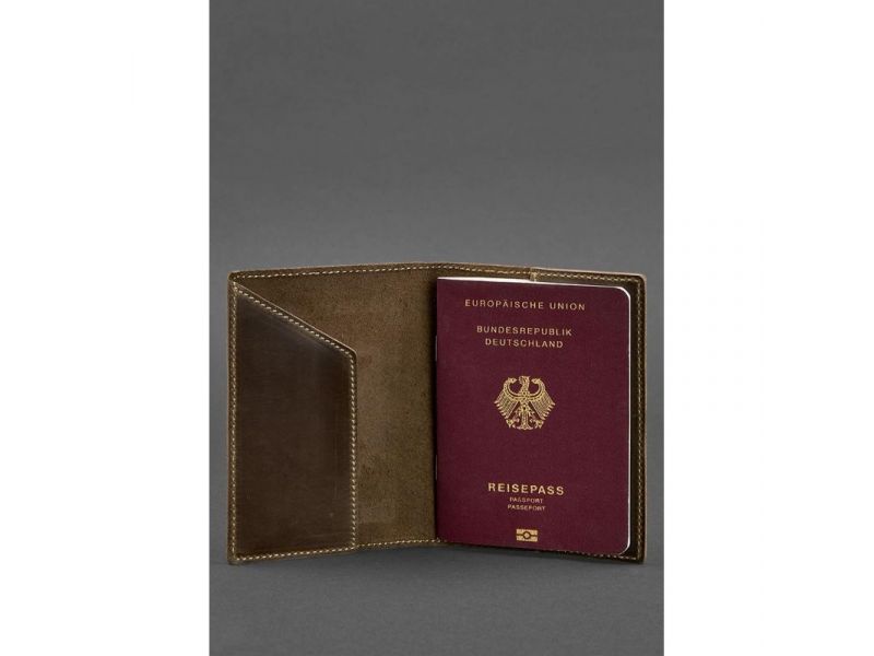 Кожаная обложка для паспорта с гербом Германии темно-коричневая Crazy Horse, фото 2