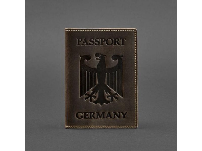 Кожаная обложка для паспорта с гербом Германии темно-коричневая Crazy Horse, фото 4