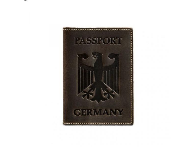 Кожаная обложка для паспорта с гербом Германии темно-коричневая Crazy Horse, фото 5