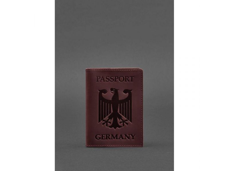Кожаная обложка для паспорта с гербом Германии бордовая Crazy Horse, фото 1