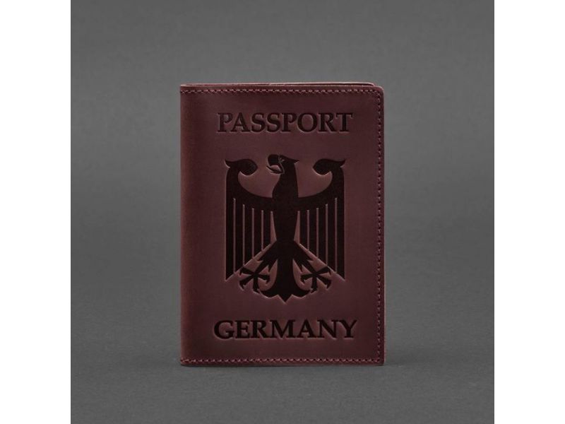 Кожаная обложка для паспорта с гербом Германии бордовая Crazy Horse, фото 4