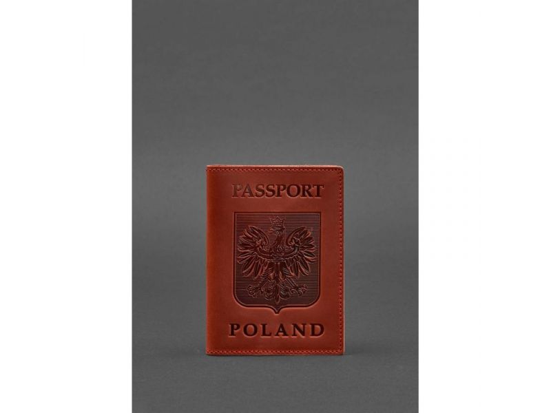 Кожаная обложка для паспорта с польским гербом коралл Crazy Horse, фото 1