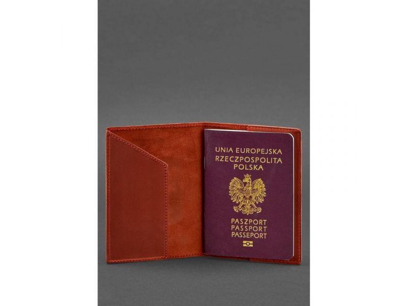 Кожаная обложка для паспорта с польским гербом коралл Crazy Horse, фото 2
