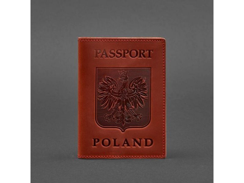 Кожаная обложка для паспорта с польским гербом коралл Crazy Horse, фото 4