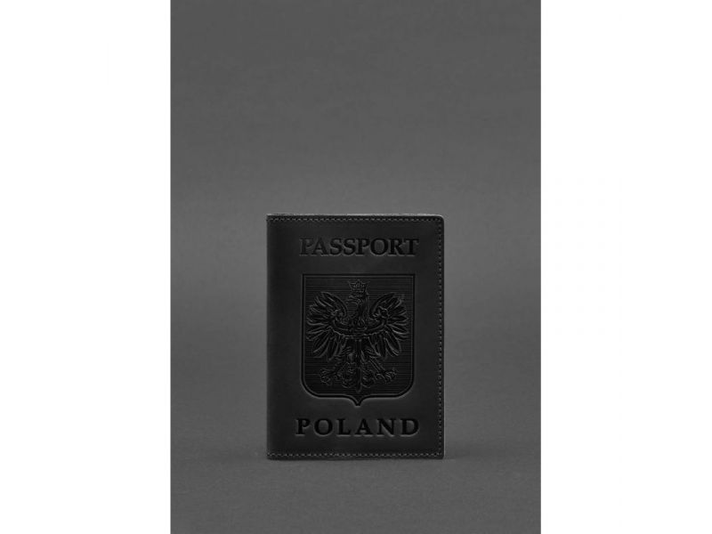Кожаная обложка для паспорта с польским гербом черная Crazy Horse, фото 1