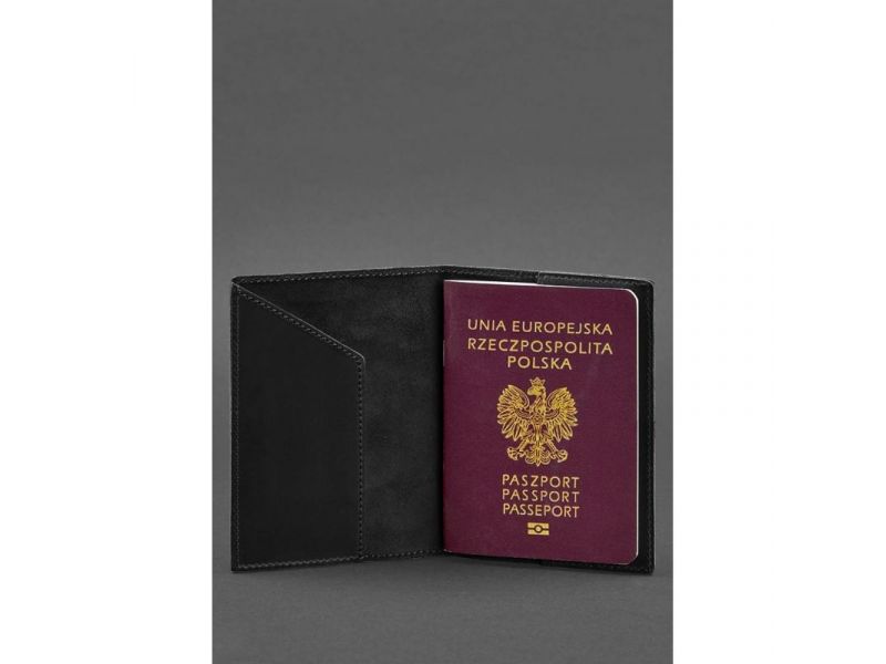 Кожаная обложка для паспорта с польским гербом черная Crazy Horse, фото 2