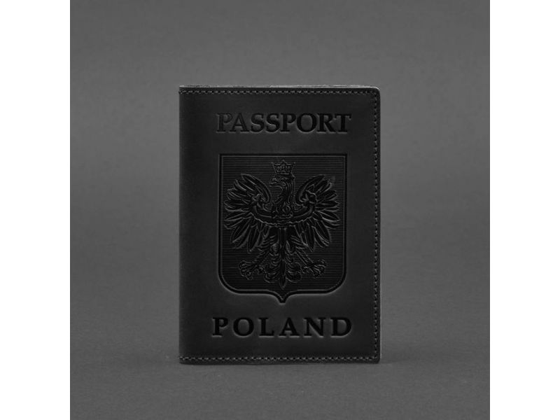 Кожаная обложка для паспорта с польским гербом черная Crazy Horse, фото 4