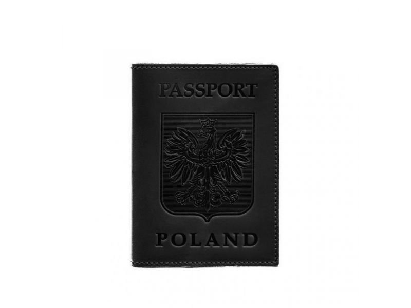 Кожаная обложка для паспорта с польским гербом черная Crazy Horse, фото 5