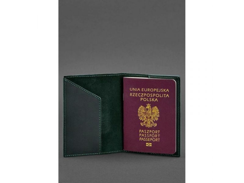 Кожаная обложка для паспорта с польским гербом зеленая Crazy Horse, фото 2