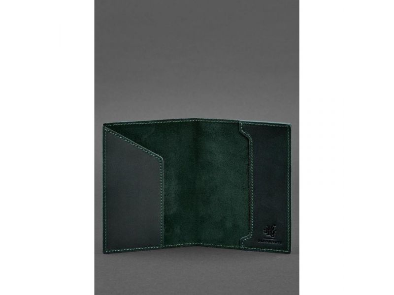 Кожаная обложка для паспорта с польским гербом зеленая Crazy Horse, фото 3