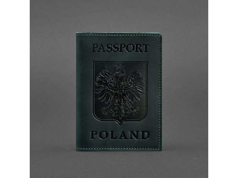 Кожаная обложка для паспорта с польским гербом зеленая Crazy Horse, фото 4