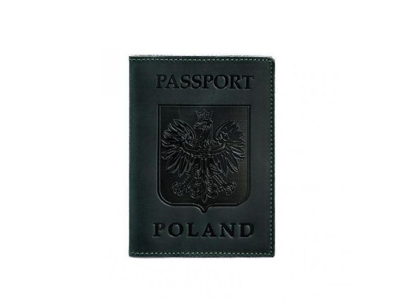 Кожаная обложка для паспорта с польским гербом зеленая Crazy Horse, фото 5