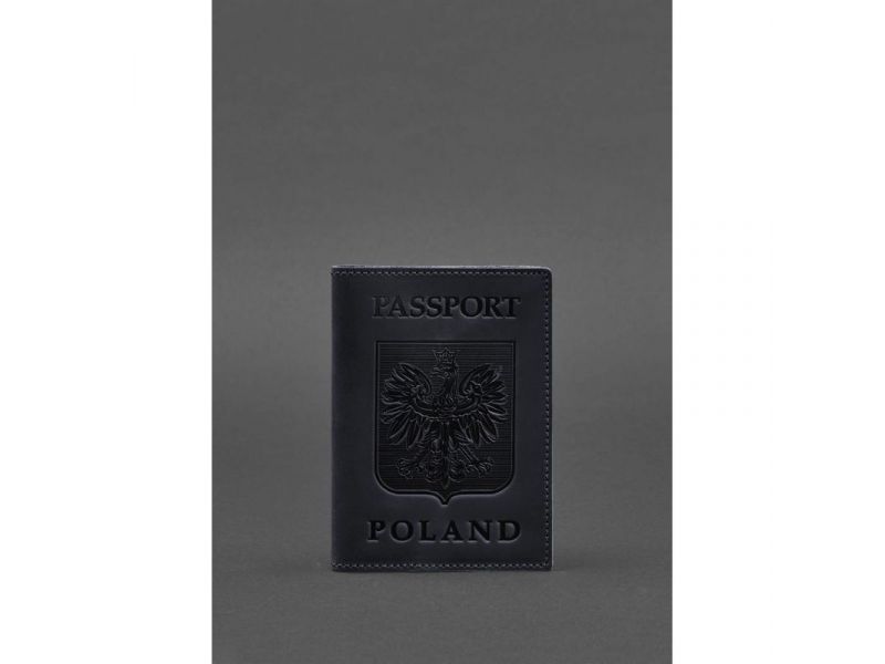 Кожаная обложка для паспорта с польским гербом темно-синяя Crazy Horse, фото 1