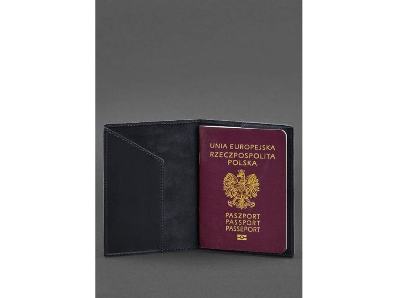Кожаная обложка для паспорта с польским гербом темно-синяя Crazy Horse, фото 2