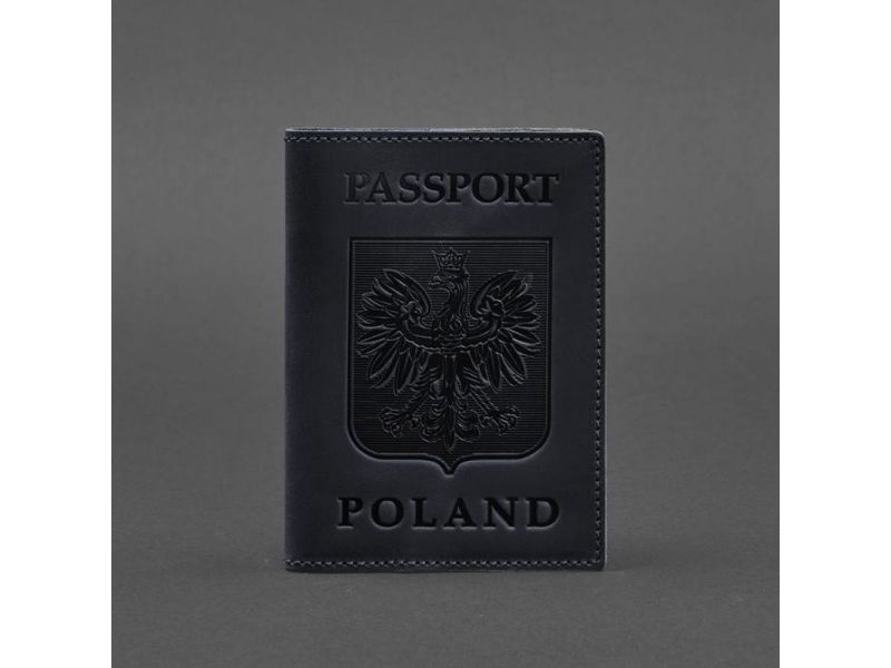 Кожаная обложка для паспорта с польским гербом темно-синяя Crazy Horse, фото 4