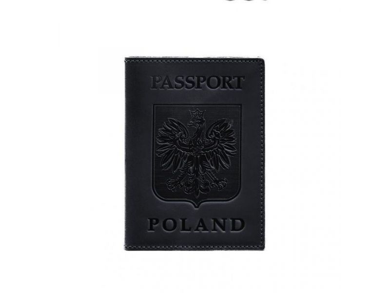 Кожаная обложка для паспорта с польским гербом темно-синяя Crazy Horse, фото 5